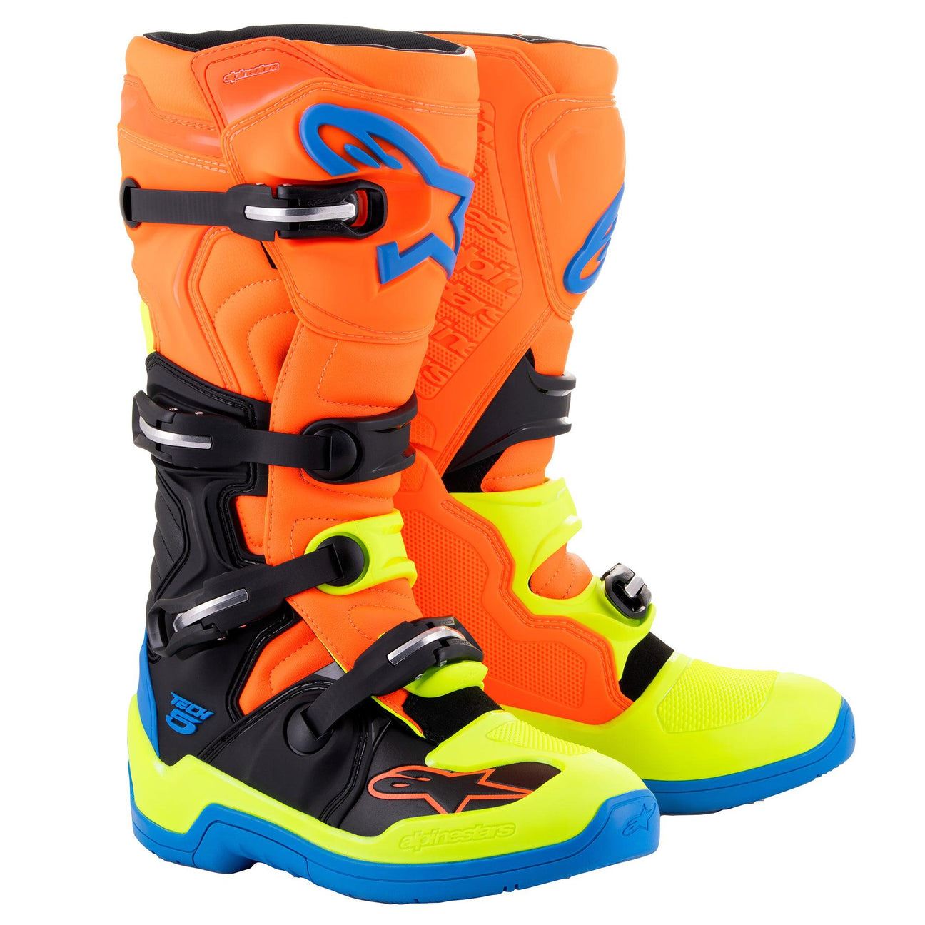 Alpinestars 2026 Tech 5 Motocross Boots Orange Fluo Enamel Blue Yellow Fluo